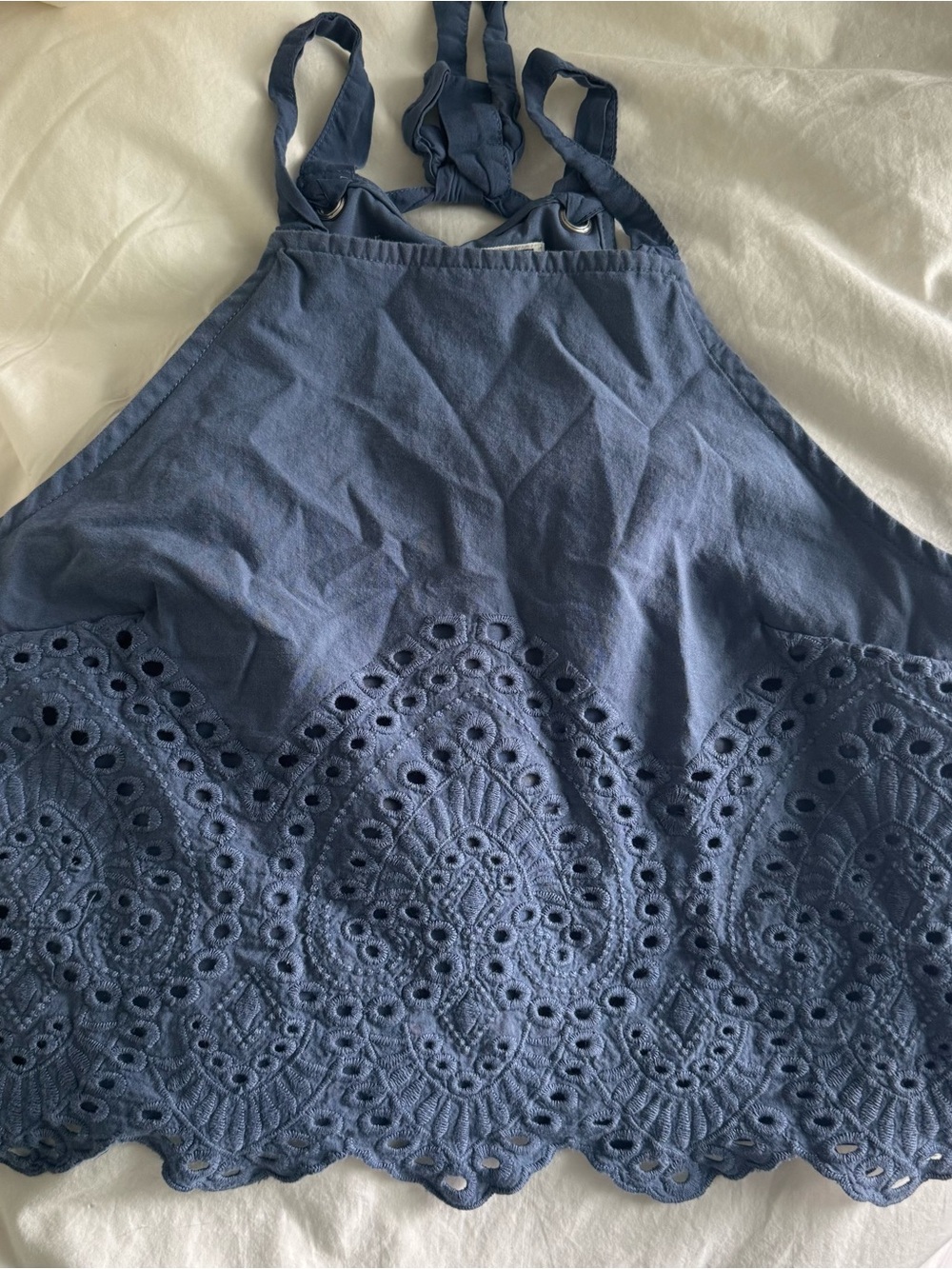 Navy Eyelet Halter Tank Top